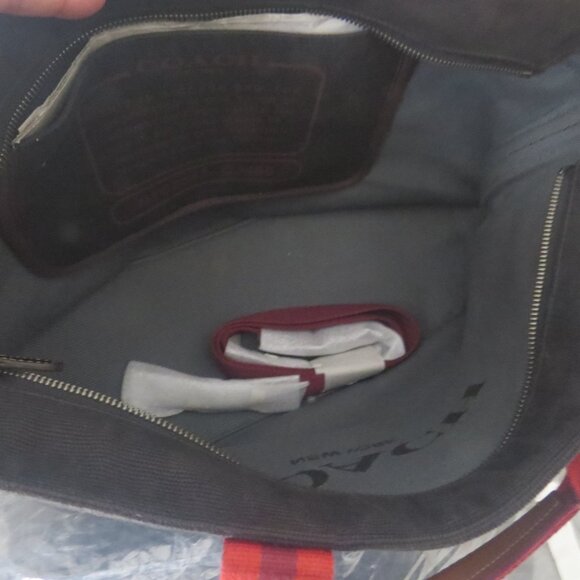 Coach Men’s Canvas & Leather Tote Bag – Black/Red Handles – New (B2) - Picture 9 of 14